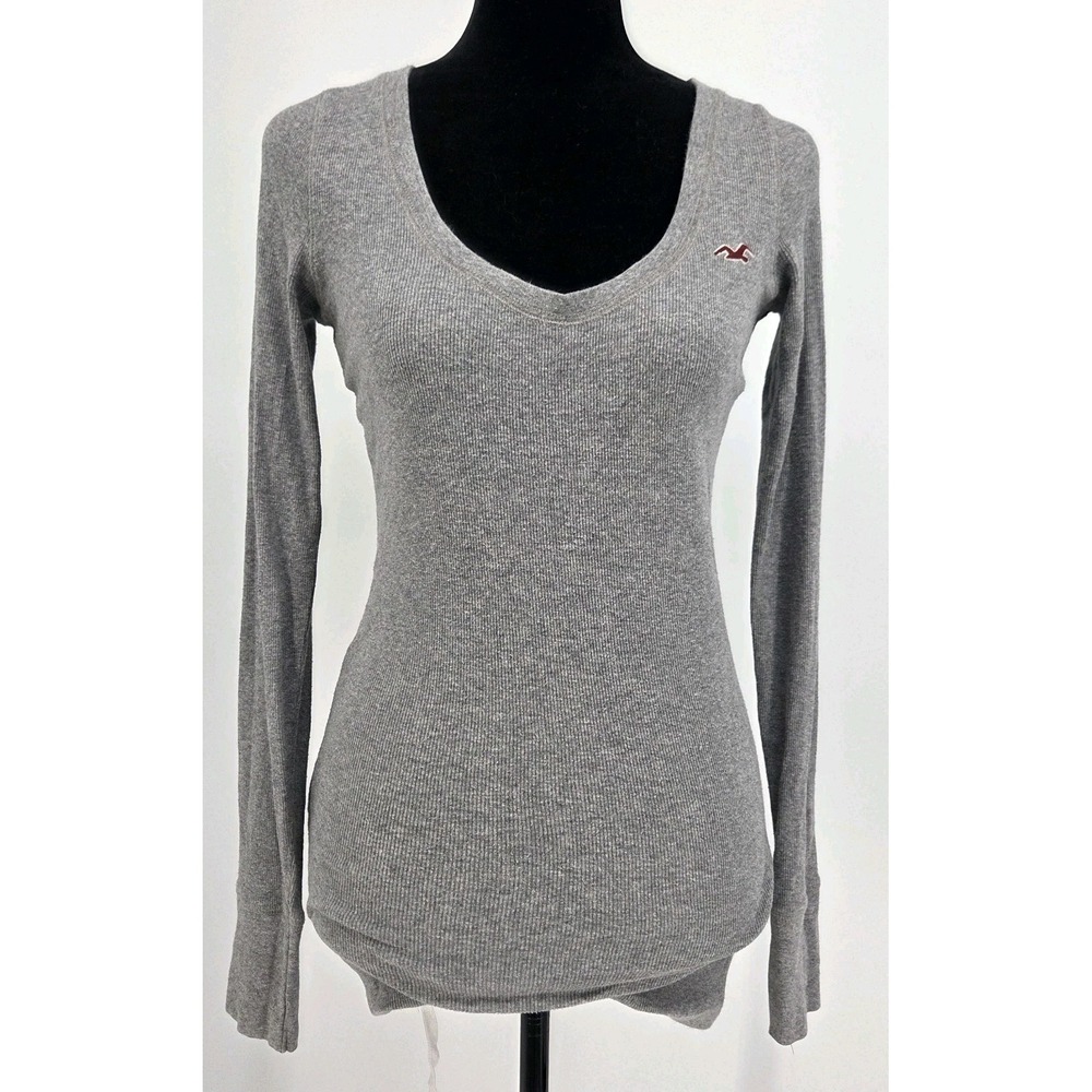 Hollister Vintage Y2K Henley T Shirt Womens Large Fitted Gray 3/4